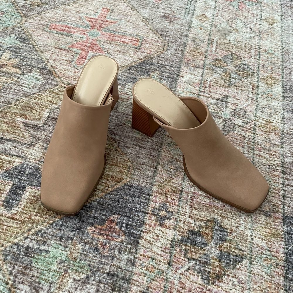 Nude Suede Chunky Heel Closed Toe Sandals